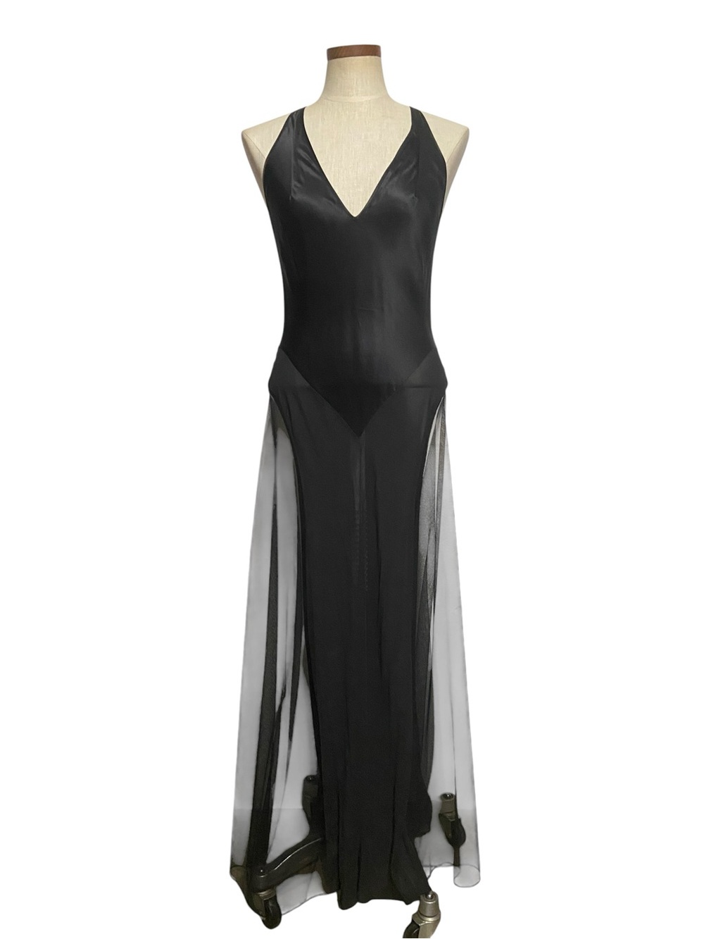 Victoria’s Secret Black Archive Sheer Plunge Slip Dress Sz Small - Picture 3 of 15
